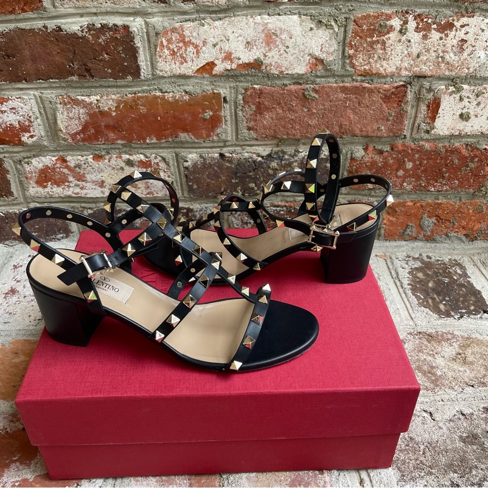 Valentino Garavani Black Rockstud Calfskin Ankle Strap Sandal 60 Mm 38 - Picture 12 of 12
